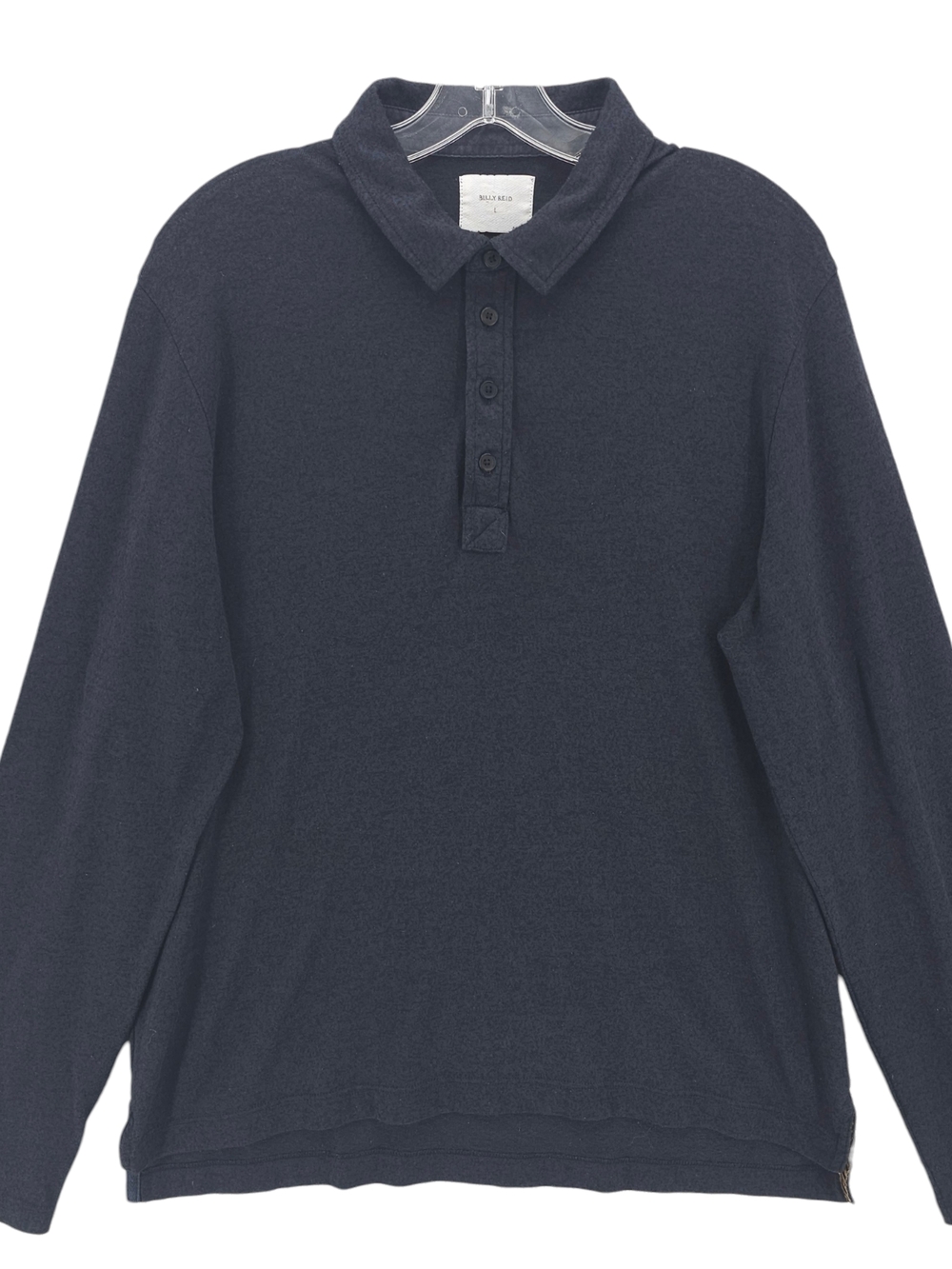BILLY REID Blue/Gray Long Sleeve Polo Textured Burnout Fabric LARGE
